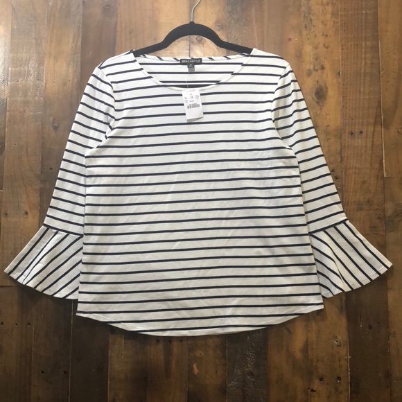 NWT Mercantile J Crew Striped Bell Sleeve Shirt - Picture 2 of 8